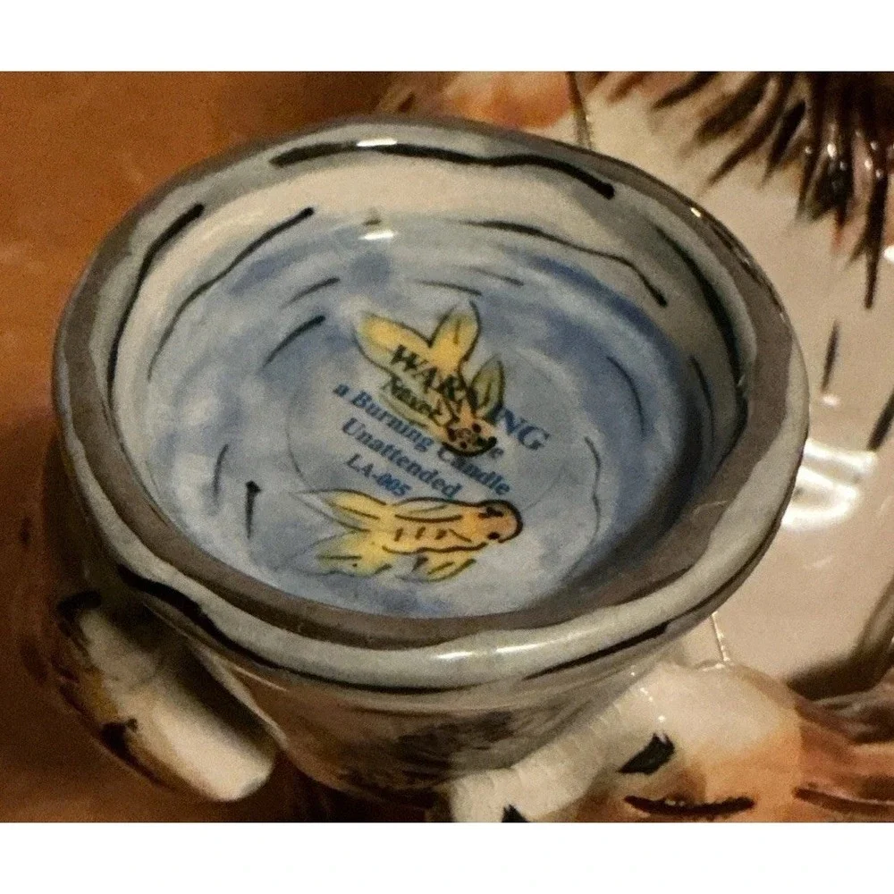 Heather Goldminc Blue Sky 2000 Clayworks Cat Figure Tealight Candle Holder W/Tag